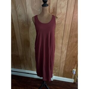 Athleta‎ Women XS Burgundy Tank Midi Dress Sleeveless Scoop Neck Pockets Berry